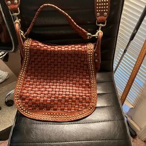 Patricia Nash Discovery Acerra Woven leather saddle crossbody bag